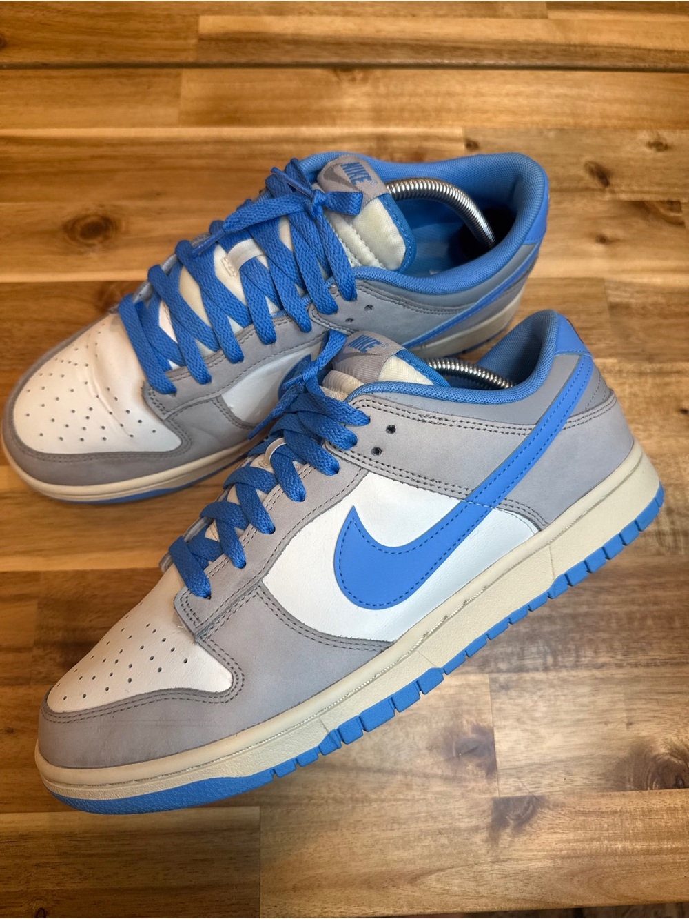 Nike Dunk Low Sneakers in Light Grey, White & Blue
